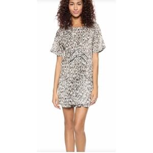 IRO Paris Black White Print‎ Carline Short Sleeve Mini Dress Dropped Wais